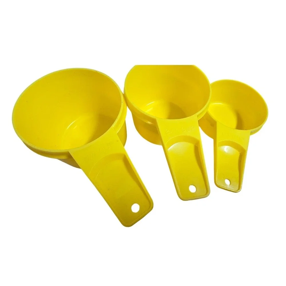 Vintage Tupperware Yellow Measuring Cups Set of 3: 1/3 2/3 1/4 Cup Retro Kitchen